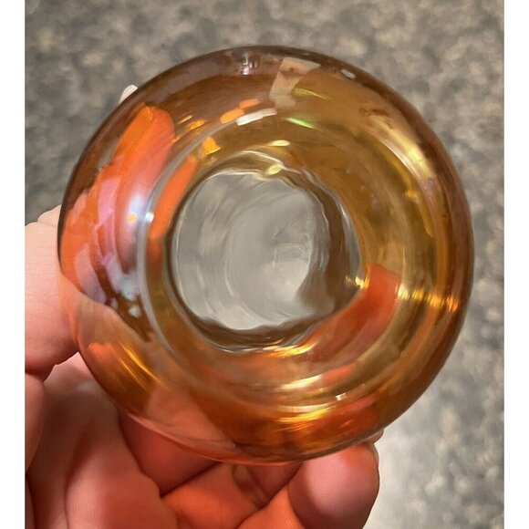 Vintage Carnival Glass Bud Vase 4" Gold with Stripes - Picture 4 of 8